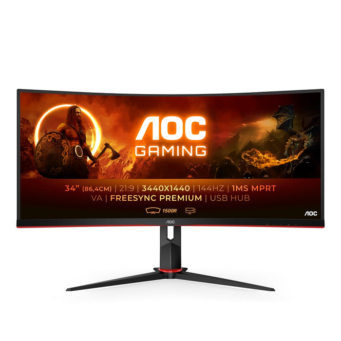 AOC CU34G2X/BK 34 Извит 1500R 21:9 VA, WLED, 3440x1440 144Hz, 4ms, 1ms, 300cd/m2, 3000:1 (80M:1 динамичен), 178/178, sRGB119, Fli