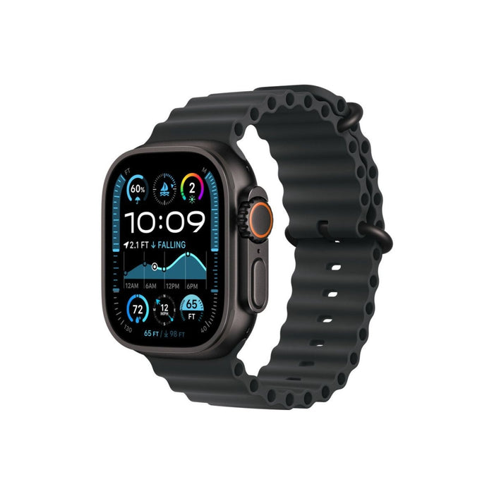 Каишка Apple Watch 49 mm: черна каишка Ocean - черно титаниево покритие