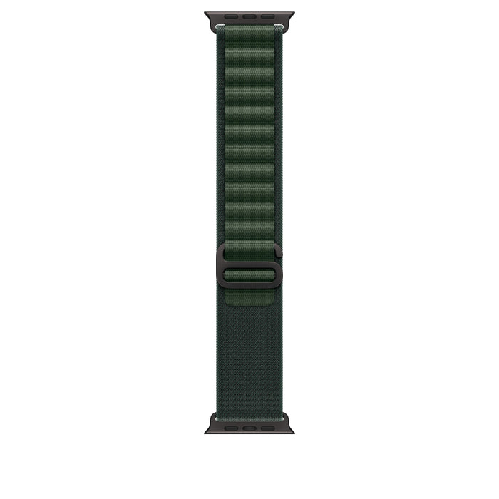 Apple Watch 49mm Loop: Тъмнозелен алпийски Loop - голям - черно титаниево покритие