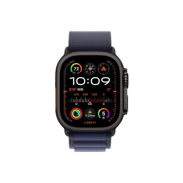 Apple Watch 49mm Loop: Navy Alpine Loop - малък - черно титаниево покритие