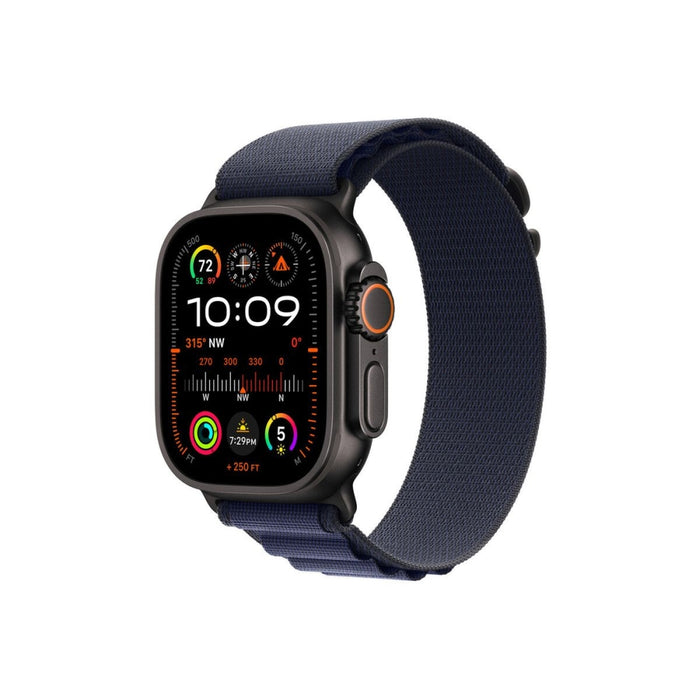 Apple Watch 49mm Loop: Navy Alpine Loop - малък - черно титаниево покритие