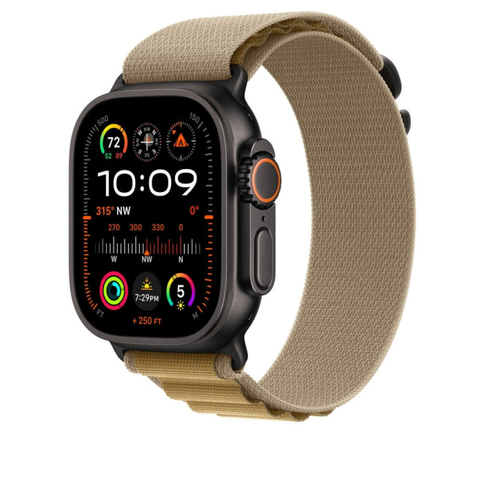 Apple Watch 49mm Loop: Tan Alpine Loop - голям - черно титаниево покритие