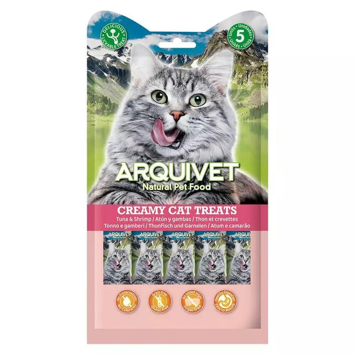 ARQUIVET Кремообразна закуска с риба тон и скариди - лакомство за котки - 5x14 g