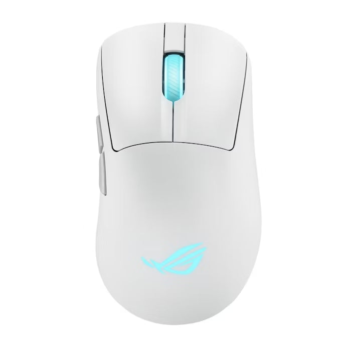 Безжична игрална мишка Asus ROG Keris II Origin, 65 g лека, ергономична, Push-Fit гнездо за превключвател, 42K оптичен сензор, ROG Micro Switch II, ROG Omni приемник, 5 програмируеми бутона, Moonlight Whit