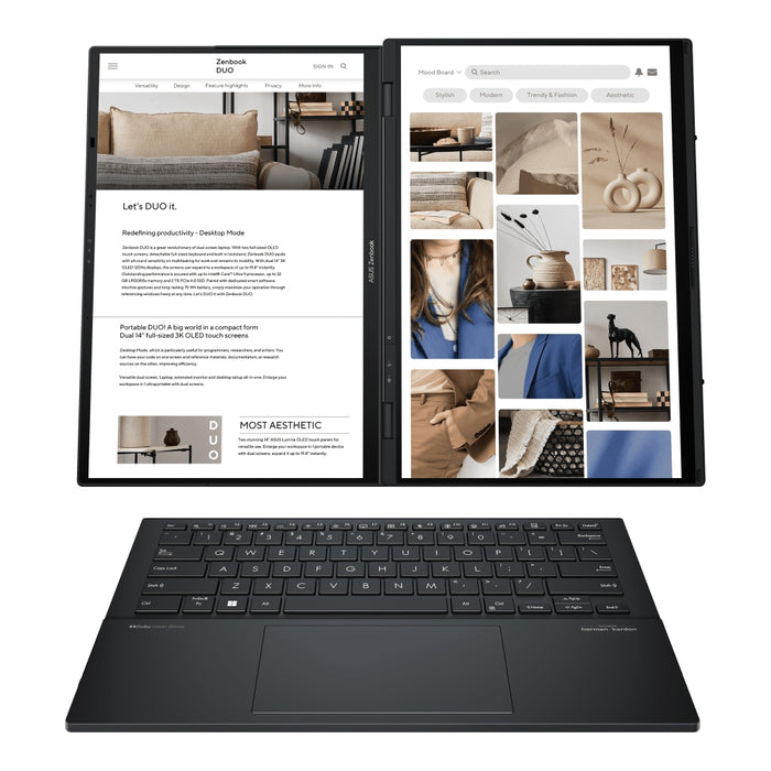 Asus ZenBook Duo 14 UX8406MA-PZ346X, Screen Pad Plus, Intel ULTRA 7 155H ,14" OLED, WQXGA+ ( 2880X1800 ) 16:10 Touch, 32GB LPDDR5X (на bd), 1TB SSD, Софт клавиатура, Windows11 Pro, СИВ