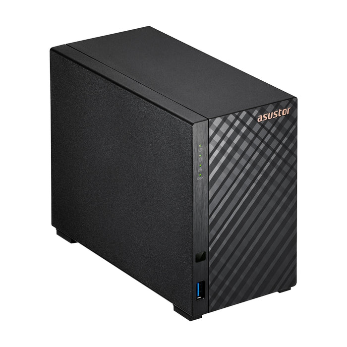 Asustor AS1102T, NAS с 2 отделения, Realtek RTD1296, четириядрен, 1,4 GHz, 1 GB DDR4 (без възможност за разширяване), 2,5 GbE x1, USB3.2 Gen1 x2, WOW (събуждане при WAN), режим на заспиване на системата