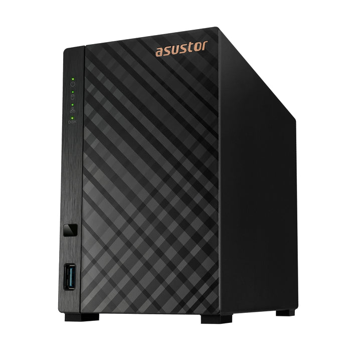 Asustor AS1102T, NAS с 2 отделения, Realtek RTD1296, четириядрен, 1,4 GHz, 1 GB DDR4 (без възможност за разширяване), 2,5 GbE x1, USB3.2 Gen1 x2, WOW (събуждане при WAN), режим на заспиване на системата