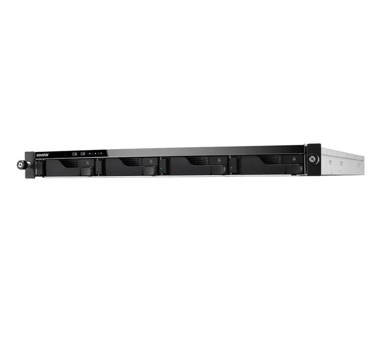 Asustor AS6204RS, 4-отсечен NAS, Intel Celeron Quad-Core N3160 (до 2,24 GHz, 2MB), 4 GB DDR3L SO-DIMM (макс. 8GB), 4 x 3,5" или SSD, GbE x 4, 4*USB 3.0, HDMI, тава за заключване, 1U Rack, Single Power & Rail Kit
