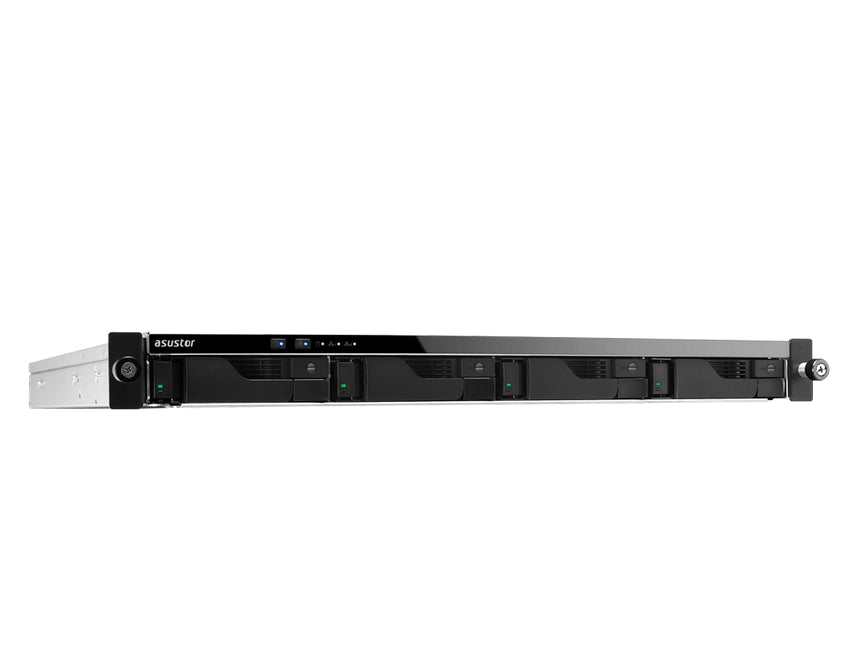 Asustor AS6204RS, 4-отсечен NAS, Intel Celeron Quad-Core N3160 (до 2,24 GHz, 2MB), 4 GB DDR3L SO-DIMM (макс. 8GB), 4 x 3,5" или SSD, GbE x 4, 4*USB 3.0, HDMI, тава за заключване, 1U Rack, Single Power & Rail Kit