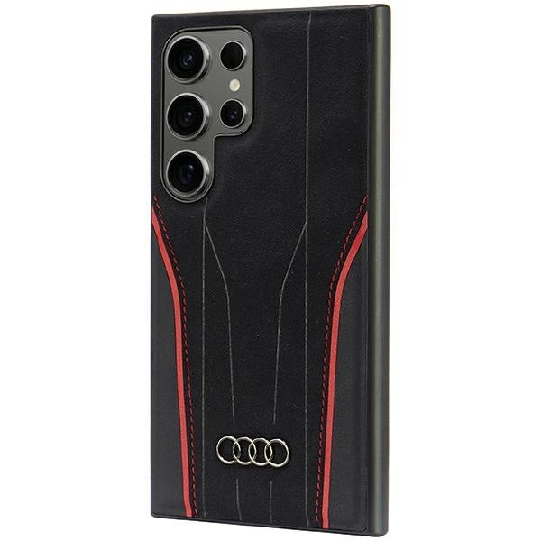 Audi естествена кожа MagSafe S24 Ultra S928 черно-червен твърд калъф AU-TPUPCS24U-R8/D3-RD