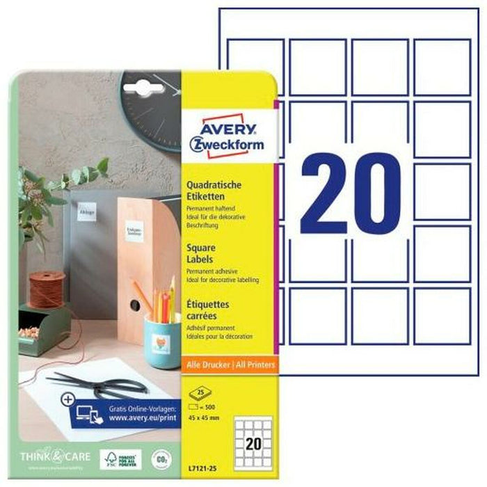 Стикери Avery Бял 25 Листи 45 x 45 mm