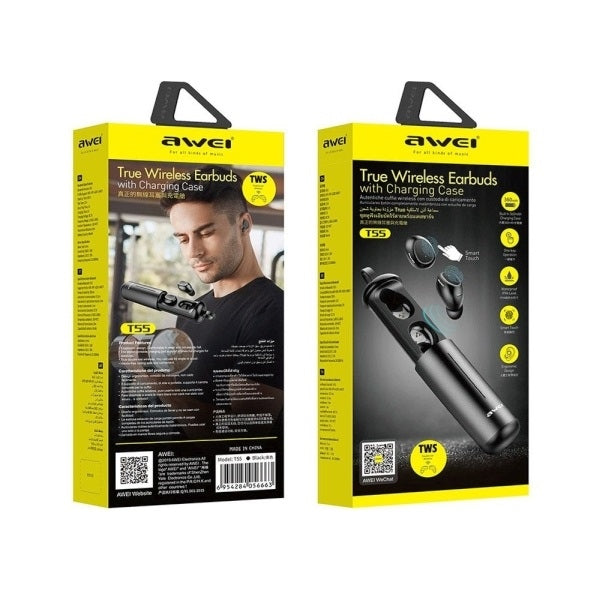 AWEI слушалки M0 5.0 T55 TWS+ със станция за зареждане, черни