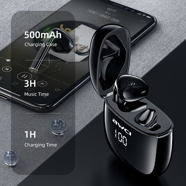 AWEI M1 5.0 TWS+ слушалки със станция за зареждане, черни