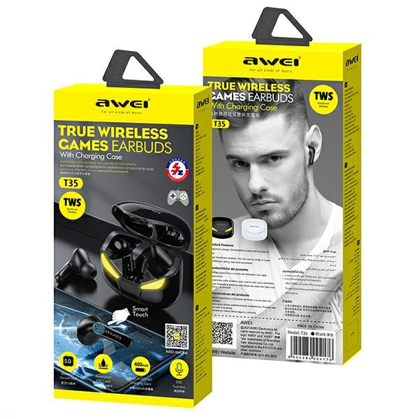 AWEI слушалки M0 5.0 T35 TWS+ с станция за зареждане, гейминг, черни