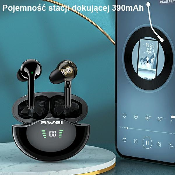 AWEI M1 TWS+ слушалки с доковна станция 5.3, черни