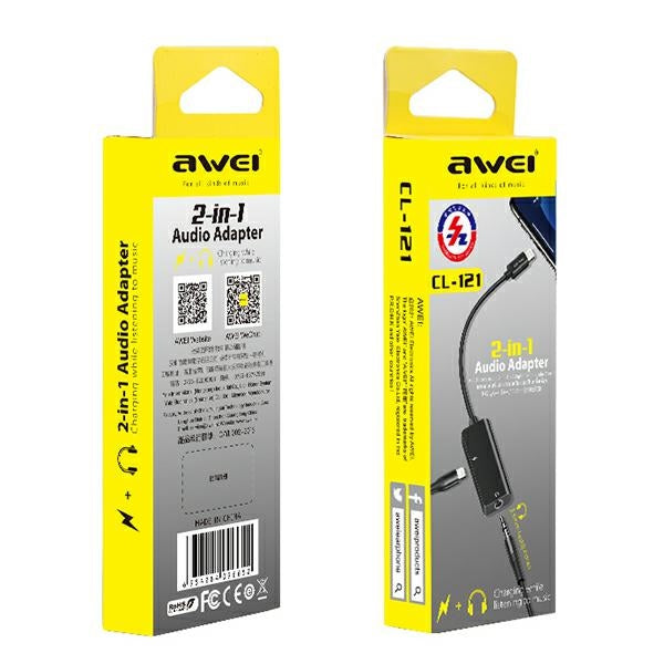 AWEI адаптер CL-121 Lightning-Lightning/Jack 3.5 2в1, черен