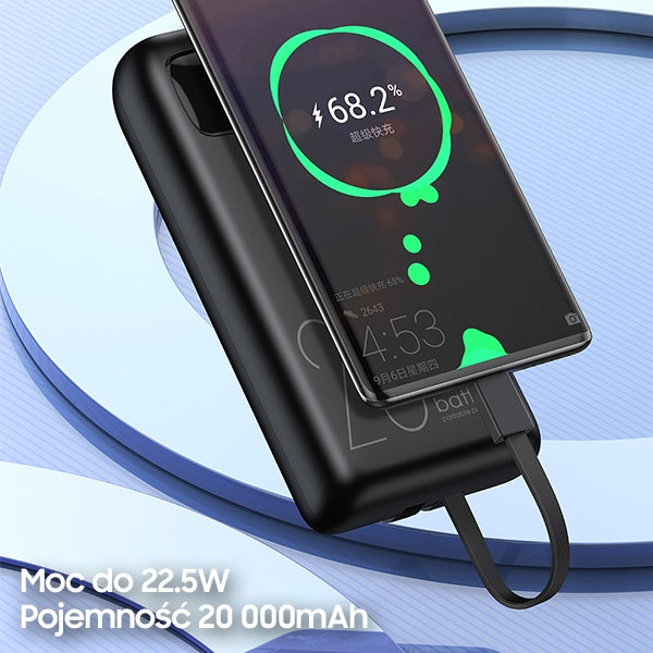 AWEI PowerBank 22.5Wczarny черен, дисплей + кабели PD/Lightning