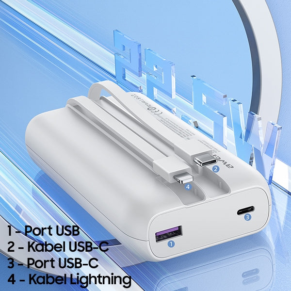 AWEI PowerBank 22.5Wczarny черен, дисплей + кабели PD/Lightning