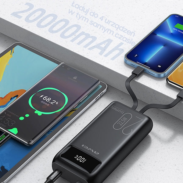 AWEI PowerBank 22.5Wczarny черен, дисплей + кабели PD/Lightning