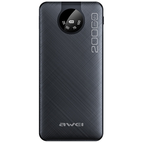 AWEI PowerBank P134K 20000mAh черен с дисплей + кабели USB/USB-C/Lightning/MicroUSB