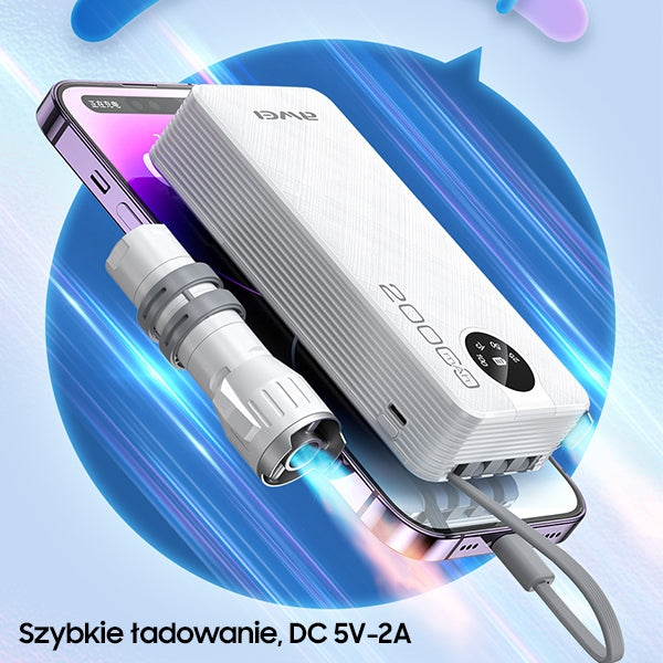 AWEI PowerBank P134K 20000mAh черен с дисплей + кабели USB/USB-C/Lightning/MicroUSB