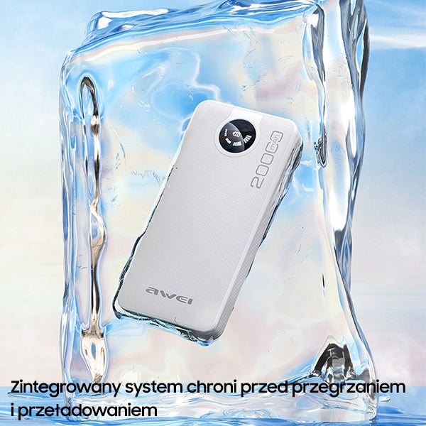 AWEI PowerBank P134K 20000mAh черен с дисплей + кабели USB/USB-C/Lightning/MicroUSB