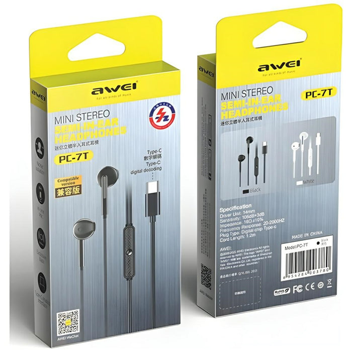 AWEI слушалки стерео PC-7T USB-C 1.2mczarny/черни