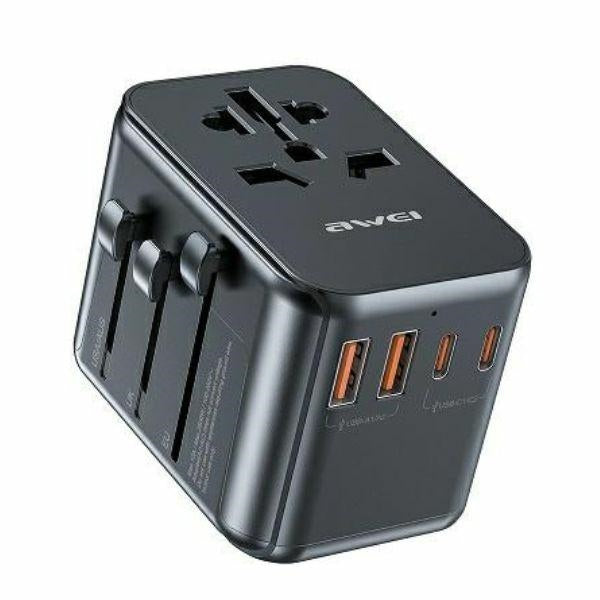 Зарядно AWEI Universal Travel GaN Charger US/AU/EU/UK, черно