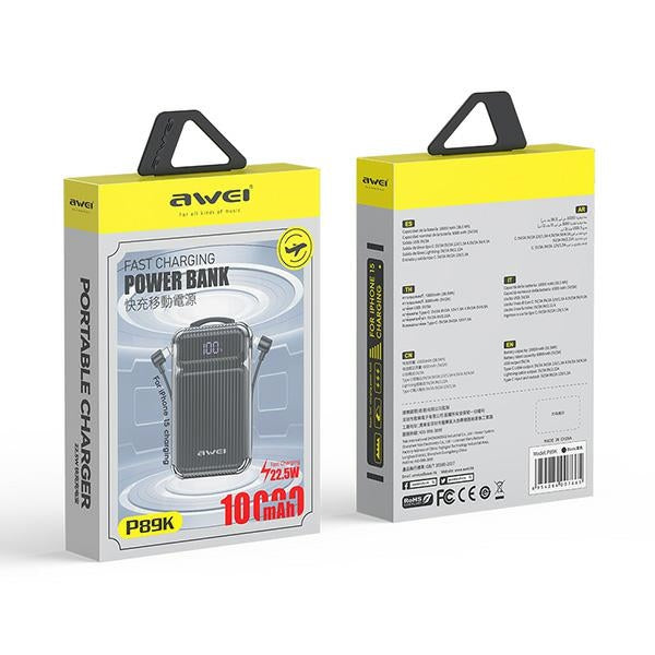 AWEI PowerBank 22,5W с кабел PD/Lightning, черен