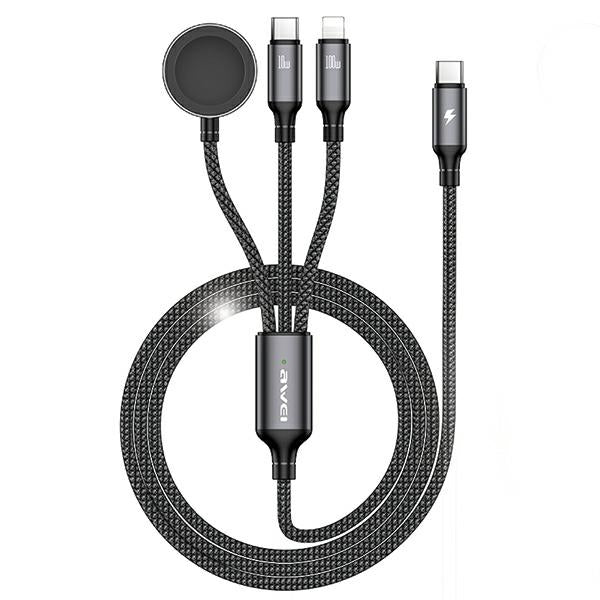 AWEI кабел W23 3в1 USB-C/Lightning/Micro-USB, 10W/2.5A, черен