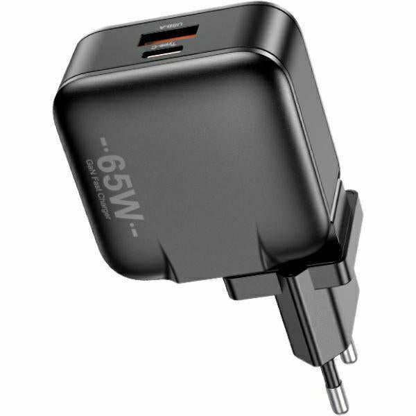 Зарядно AWEI PD55-EU 65WUSB + USB-C GaN, черно