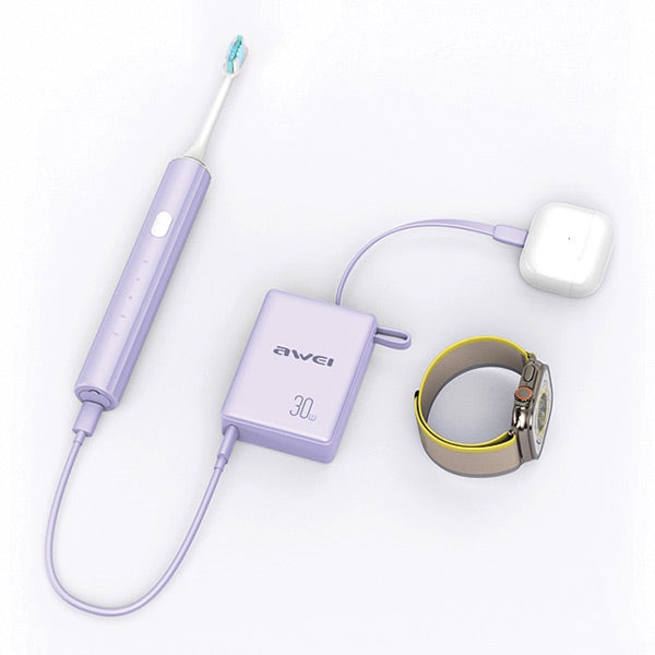 AWEI PowerBank с вграден кабел 30W, черен
