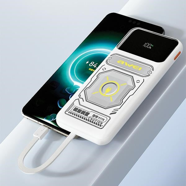 AWEI powerbank с вграден Lightning/USB-C кабел 22.5W, черен