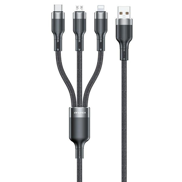 AWEI кабел 3 в 1 USB-C/Lightning/Micro, черен