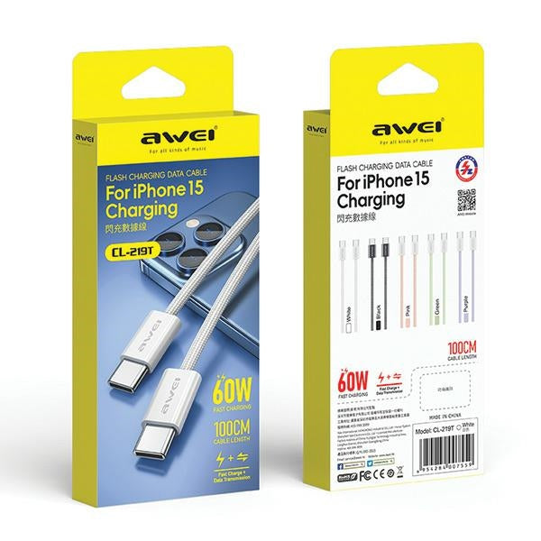 Кабел AWEI за iPhone 15, черен