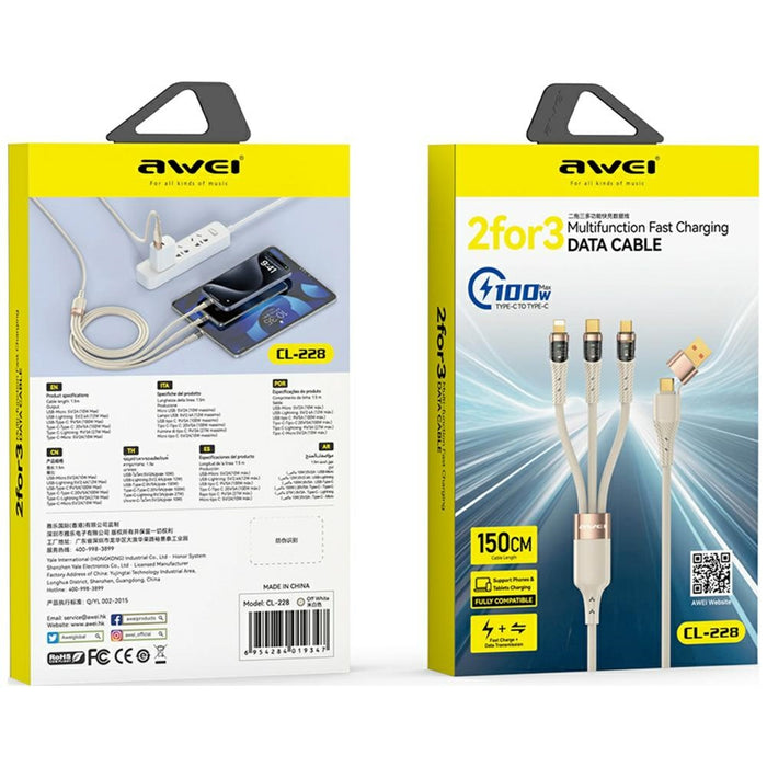 AWEI кабел 3в1 USB-C/Lightning/Micro, черен