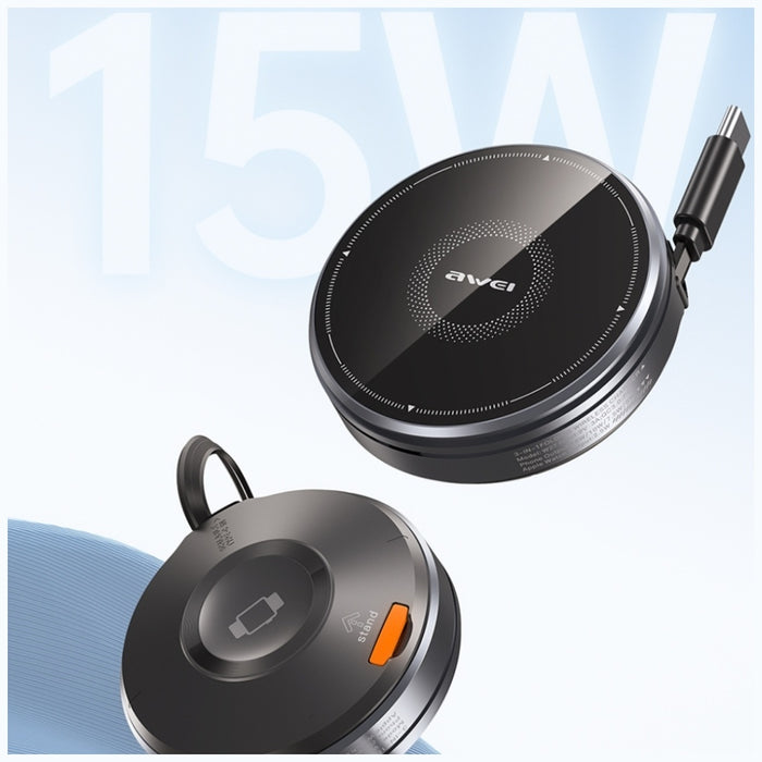 Индукционно зарядно AWEI W27 15W 3в1 с кабел Fast Charging, черно