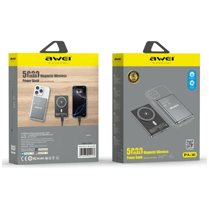 Powerbank AWEI индукционен MagSafe, сив
