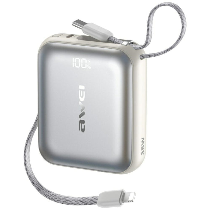 Powerbank AWEI 35W с кабел Lightning, сребрист
