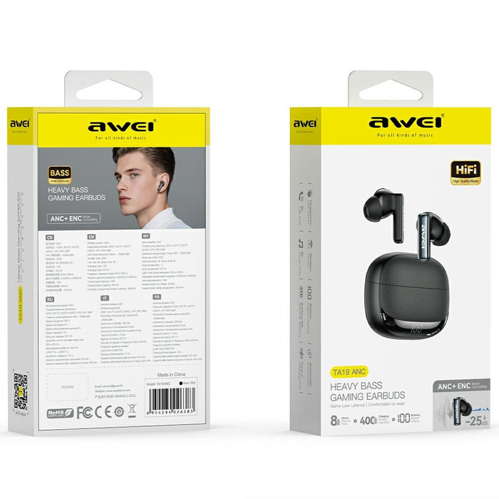 Безжични слушалки AWEI M0 ANC Bluetooth 6.0 TWS със зарядна станция, черни