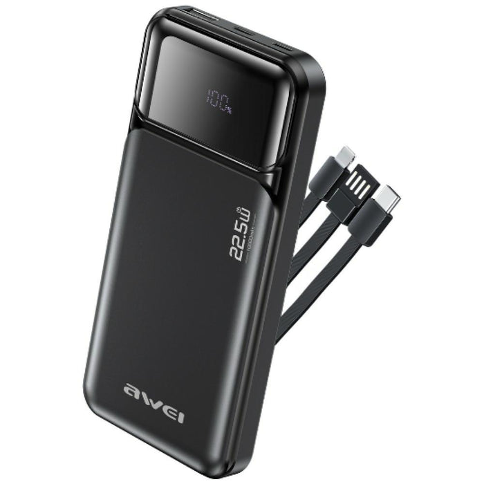 Powerbank AWEI 22,5W PD с кабел, черен