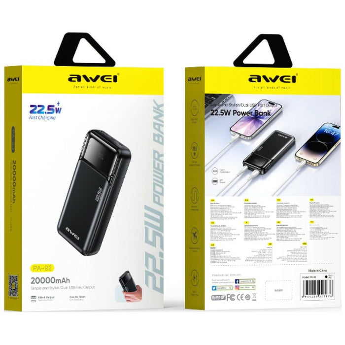 Powerbank AWEI 22,5W PD, черен