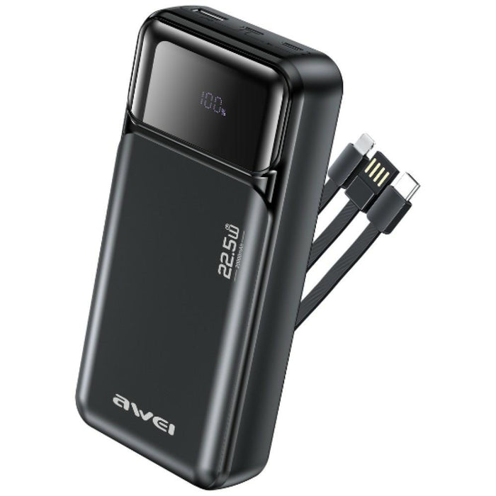 Powerbank AWEI 22,5W PD + кабел, черен