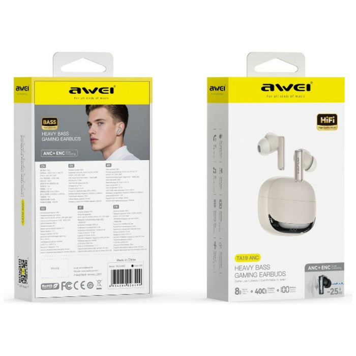 Безжични слушалки AWEI M0 ANC 6.0 TWS със докинг станция, бежови