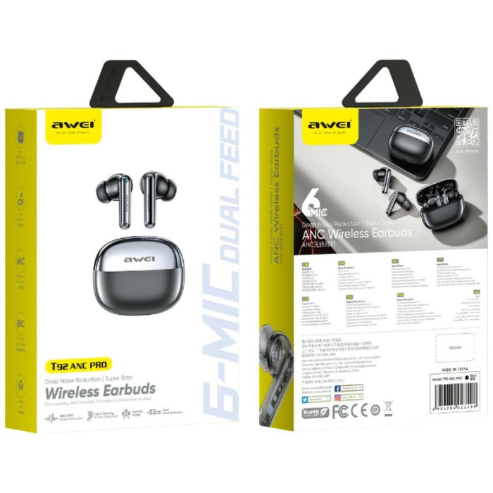 Безжични слушалки AWEI T92 ANC Pro+ със докинг станция, черни