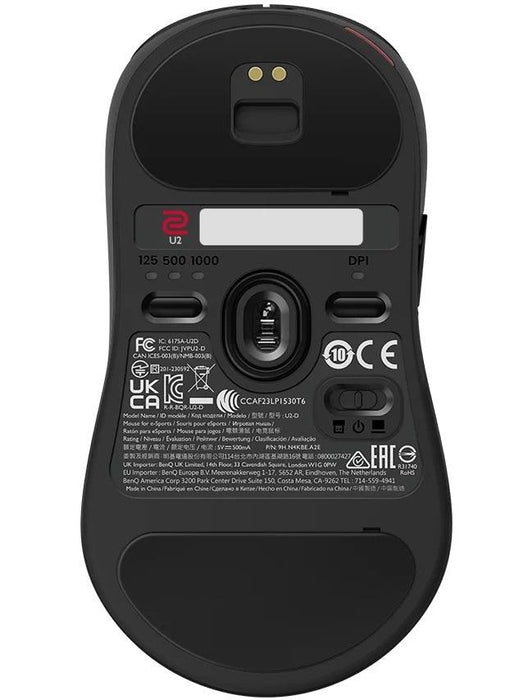 Безжична мишка BenQ ZOWIE U2 за електронни спортове, размер M, 60 g, до 1000 Hz, до 3200 DPI, симетричен дизайн, извита навътре от двете страни за гъвкавост по време на движение под различни ъгли, безжичен дизайн с подобрен приемник, без водач, plug and p