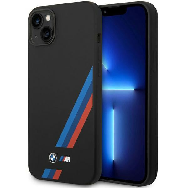 Силиконов калъф BMW BMHCP14M22SOTK за iPhone 14 Plus/15 Plus 6,7", черен с наклонени ивици