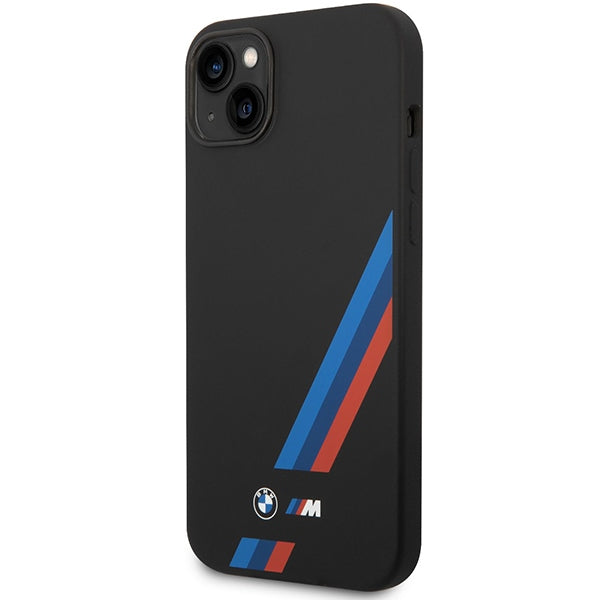 Силиконов калъф BMW BMHCP14M22SOTK за iPhone 14 Plus/15 Plus 6,7", черен с наклонени ивици