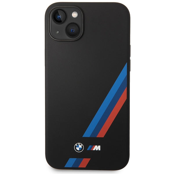 Силиконов калъф BMW BMHCP14M22SOTK за iPhone 14 Plus/15 Plus 6,7", черен с наклонени ивици