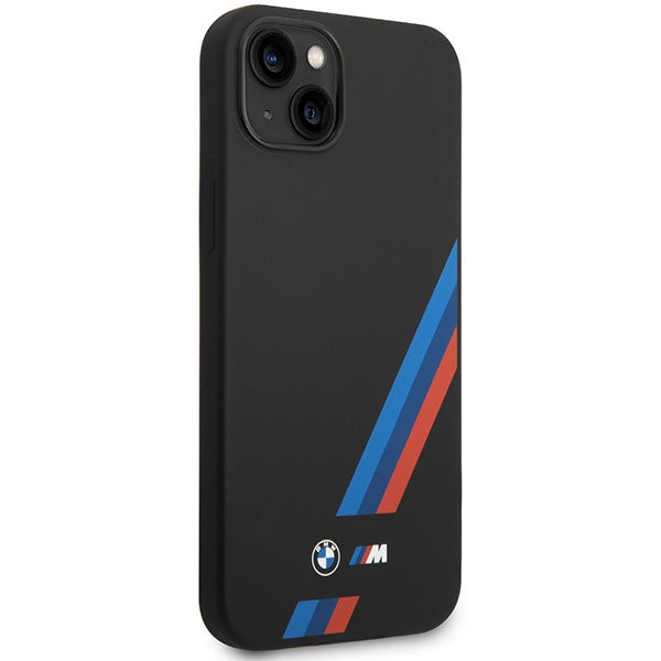 Силиконов калъф BMW BMHCP14M22SOTK за iPhone 14 Plus/15 Plus 6,7", черен с наклонени ивици